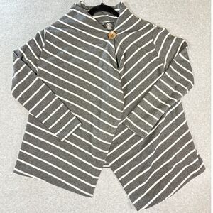 Bobeau Petites Womens SP Gray White Striped Cowl Neck Long Sleeve Top